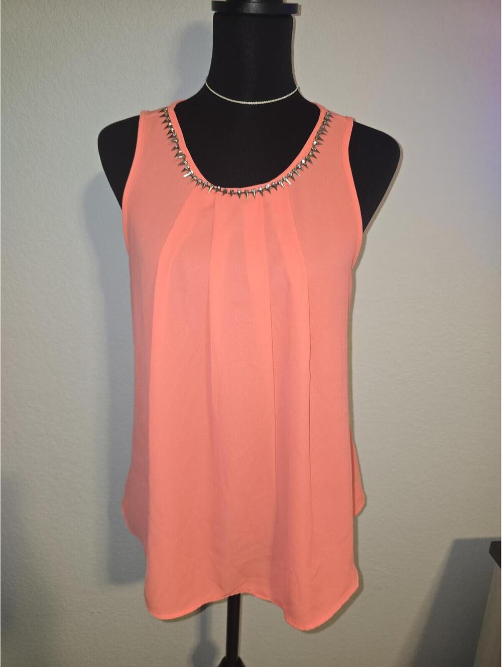 A'GACI Coral Sleeveless Sheer Neckline Blouse Top Made in USA